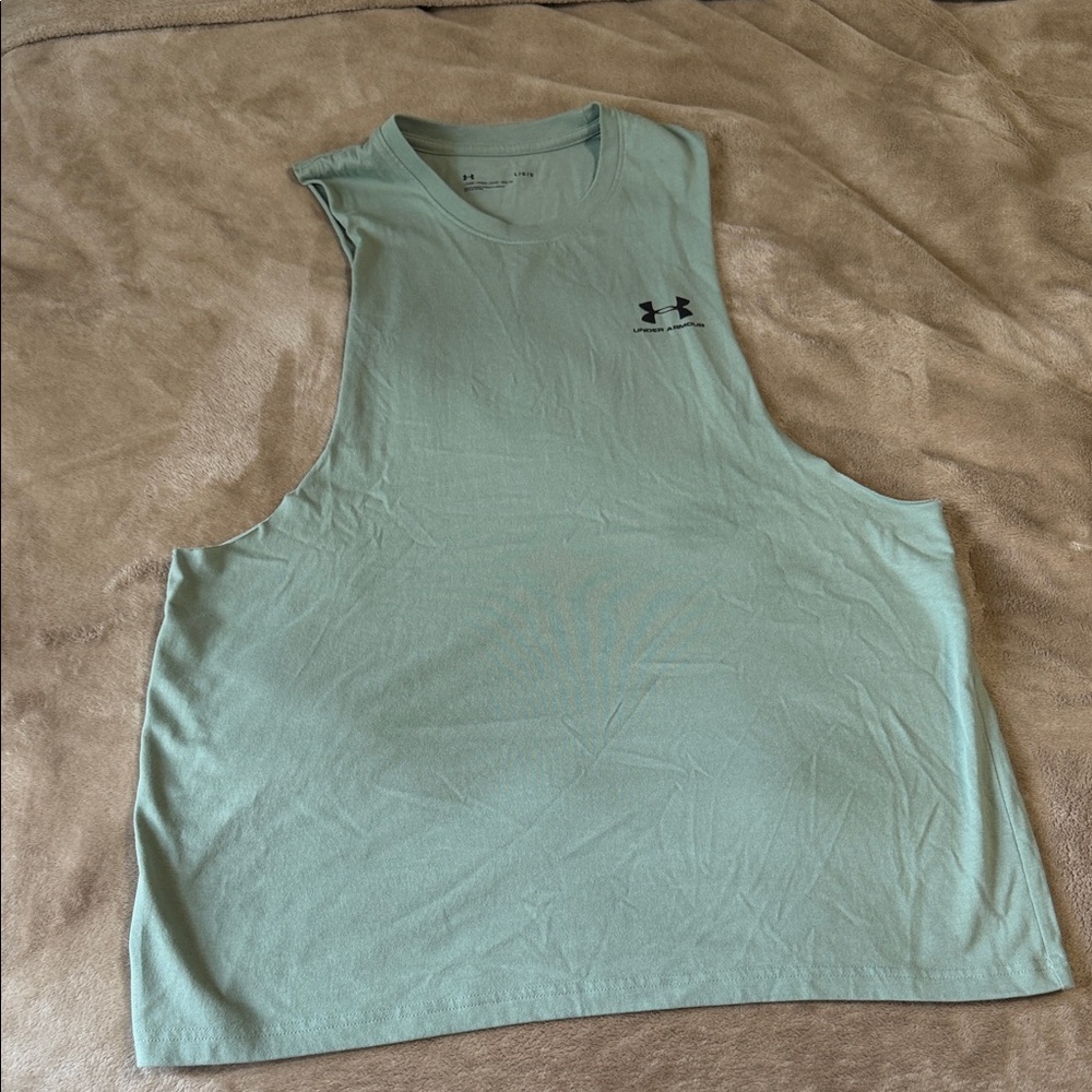 Under Armour Men's Light Green Tank Top with Black Logo